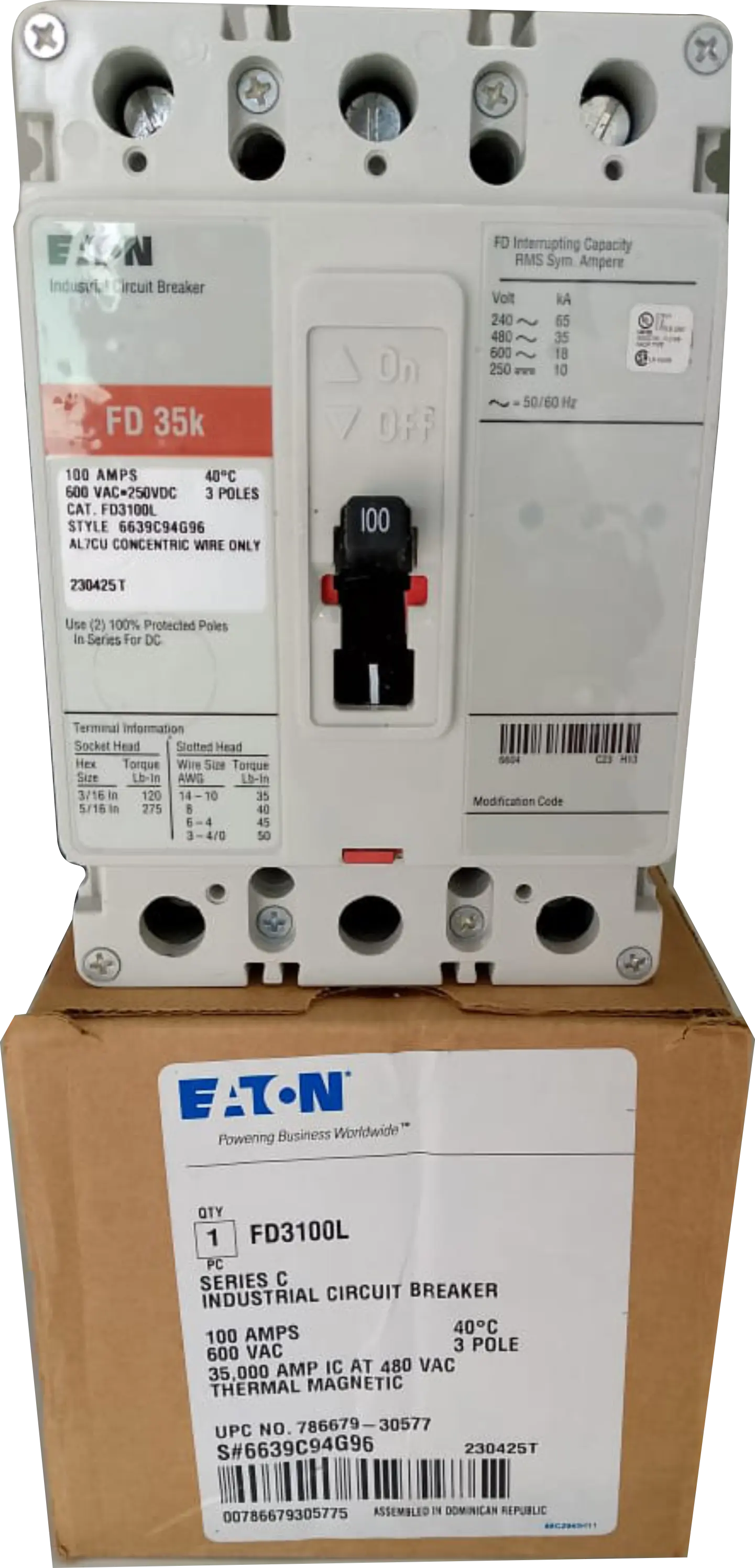 Breaker FD 3x100A. Marca: Eaton