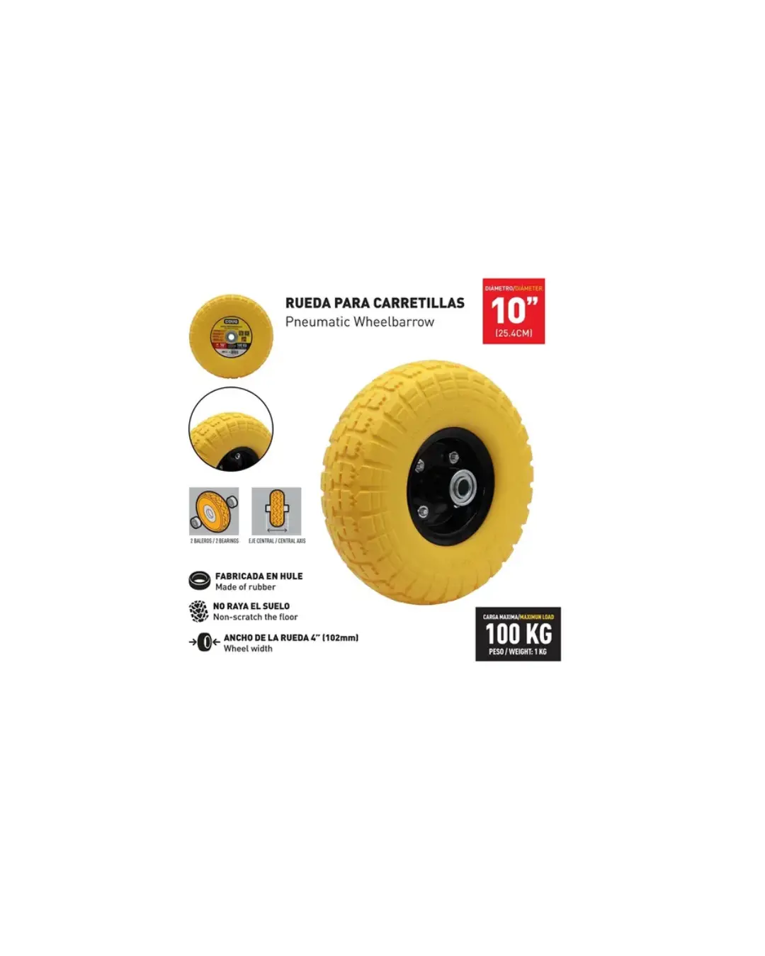 Rueda maciza con rolinera de 1/2