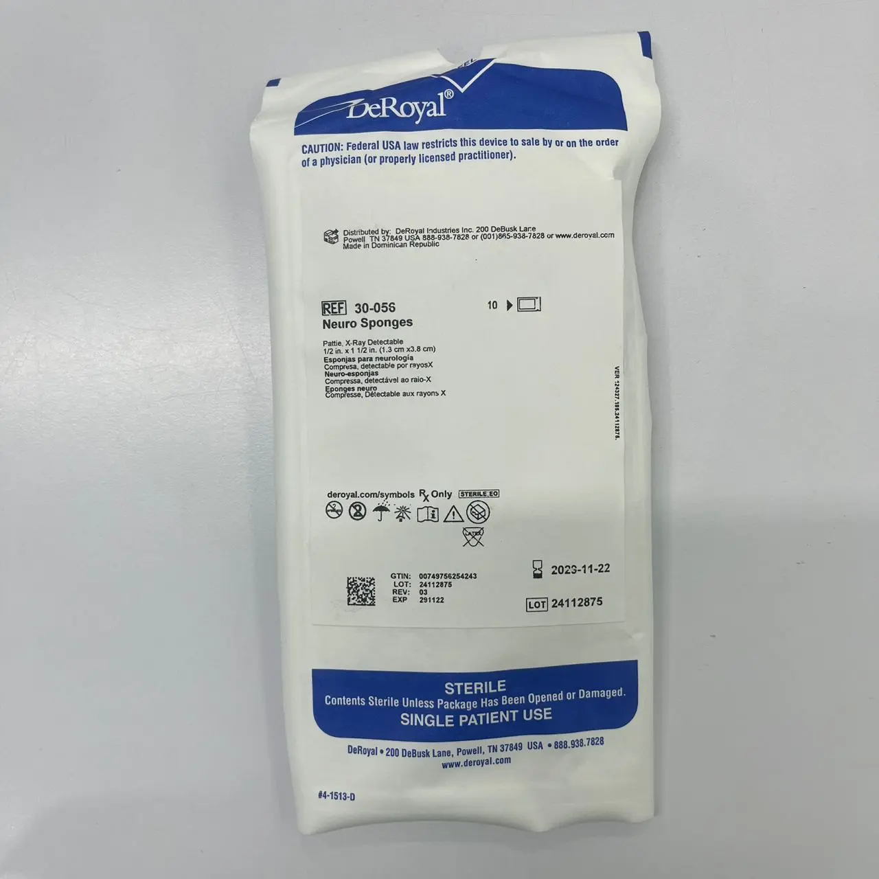 30-056     neuro sponge 1/2” x 1 1/2”