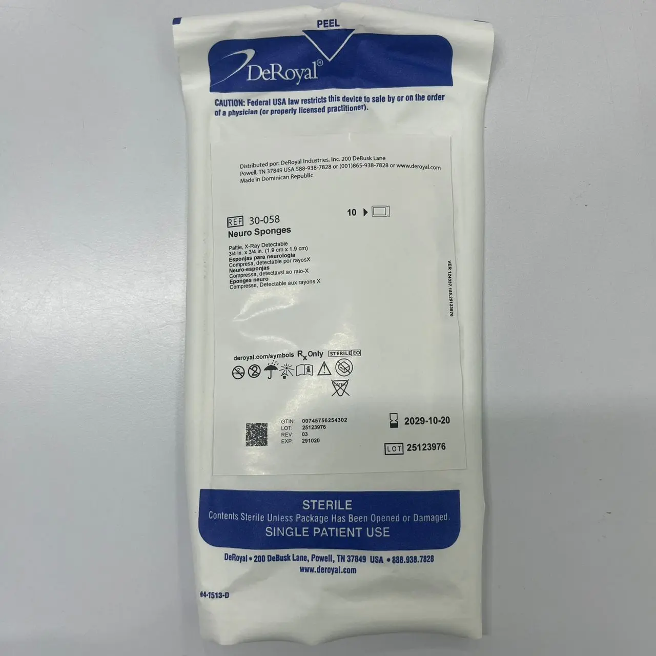 30-058     neuro sponge 3/4” x  3/4”