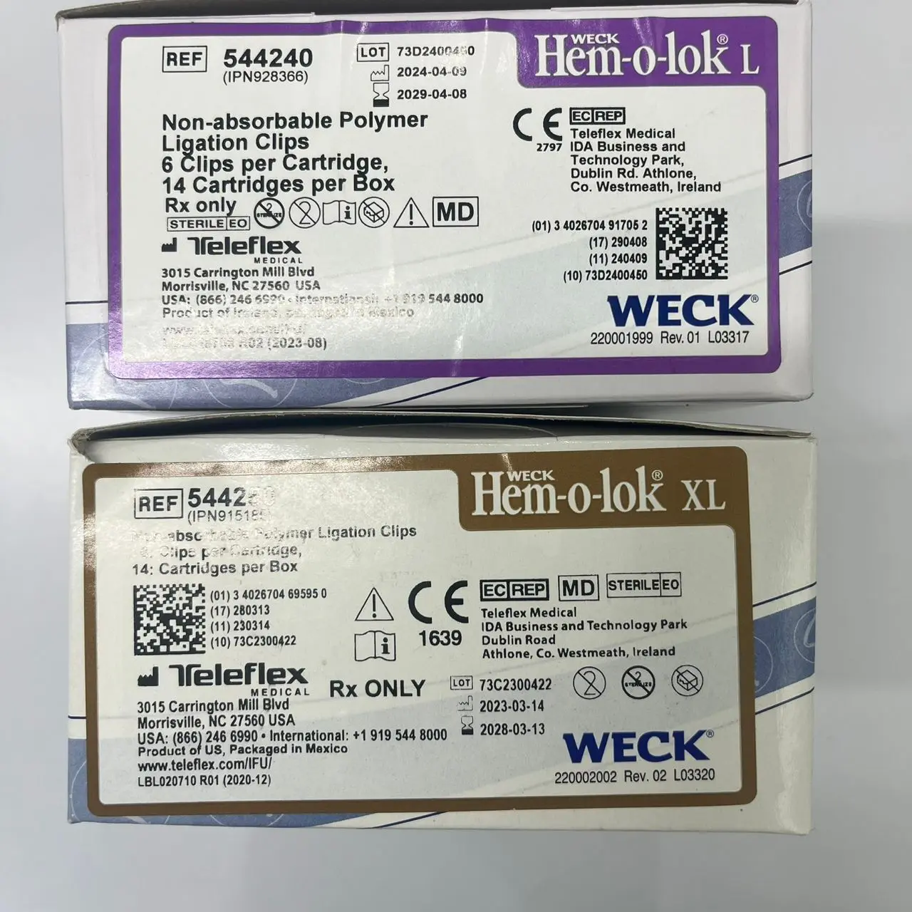 HEM-O-LOK CLIPS LIGATION DORADO XL paquete de 6 unidades  TELEFLEX