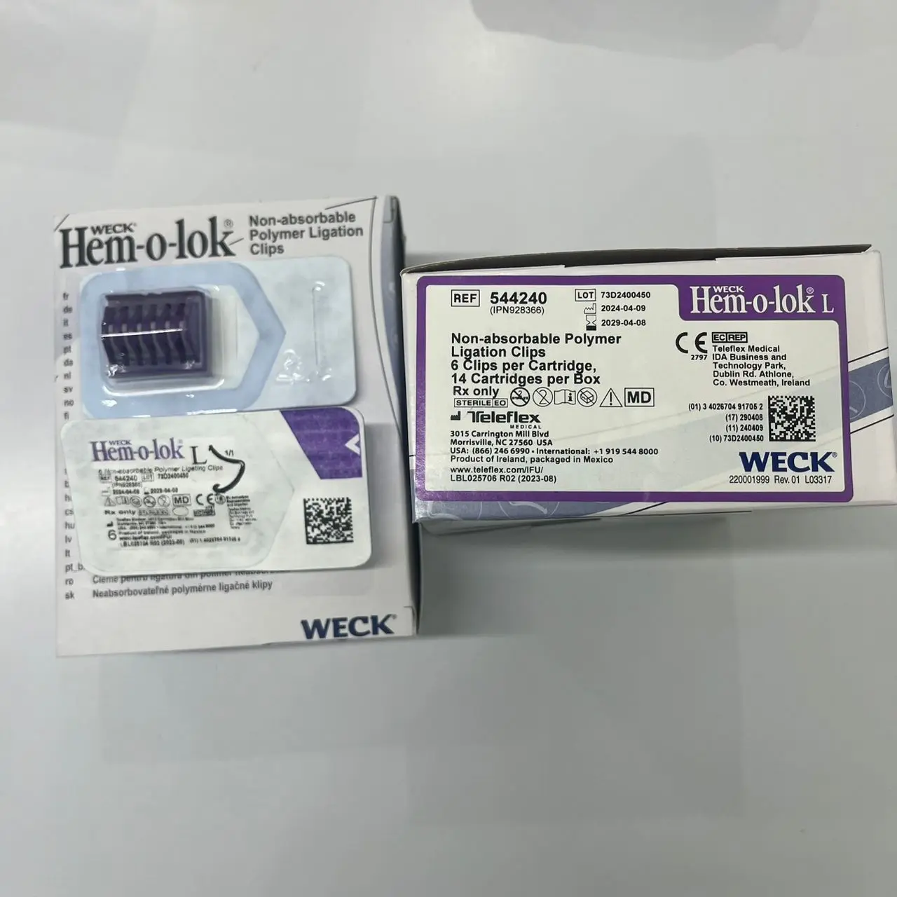 HEM-O-LOK CLIPS LIGATION MORADO paquete de 6 unidades TELEFLEX